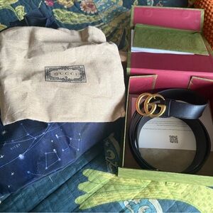 Gucci Black Belt with Gold GG Buckle